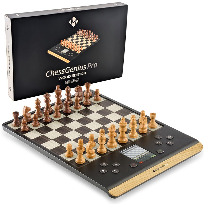 Millennium ChessGenius Pro Wood Edition M818 Electronic Chess Board with Handcrafted Wooden Pieces 2200 ELO Adaptive AI Coach Magnetic Travel Design HighSensity Pressure Sensors - Image 2