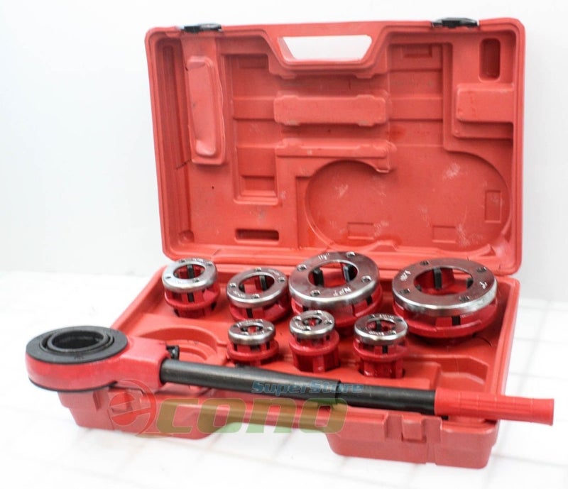 vector tools 7 Size Pipe Threader Threading 3/8" to 2" Die Dies Set w/ Handle Ratchet - Image 1
