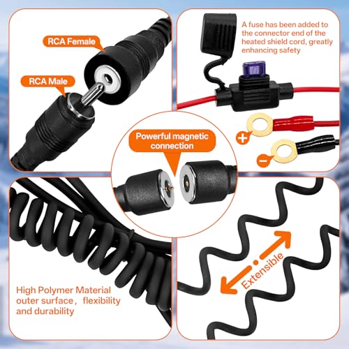 CHolic Magnetic Power Cord, Snowmobile Helmet Heated Shield Cord, RCA Plug Heated Cord for Heated Most Electric Shields, Helmet, Visor Port (Kit) - Image 3