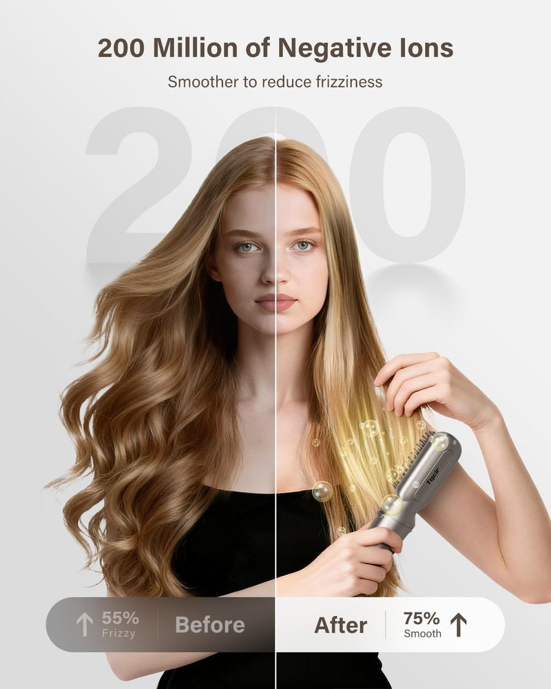 Tqcir Cordless Hair Straightener Brush, 2 in 1 Curling & Straightening Brush with 200 Million Negative Ions, Mini Travel Hot Straightener Comb for Women, Fast Heating & Dual Voltage - Image 2