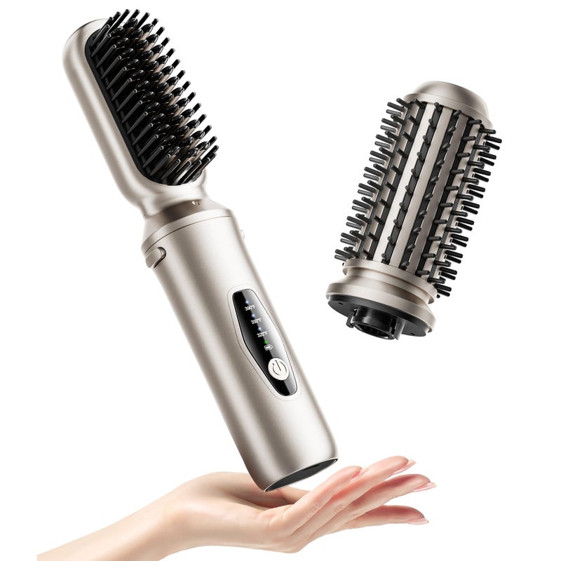 Tqcir Cordless Hair Straightener Brush, 2 in 1 Curling & Straightening Brush with 200 Million Negative Ions, Mini Travel Hot Straightener Comb for Women, Fast Heating & Dual Voltage - Image 1