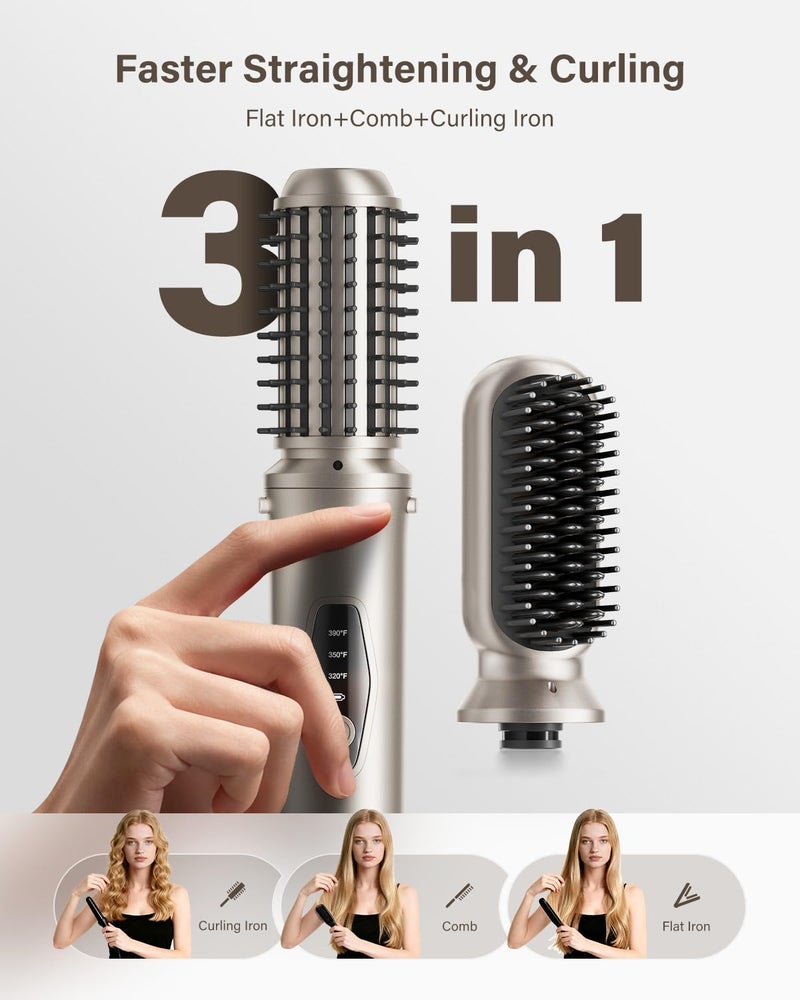 Tqcir Cordless Hair Straightener Brush, 2 in 1 Curling & Straightening Brush with 200 Million Negative Ions, Mini Travel Hot Straightener Comb for Women, Fast Heating & Dual Voltage - Image 3