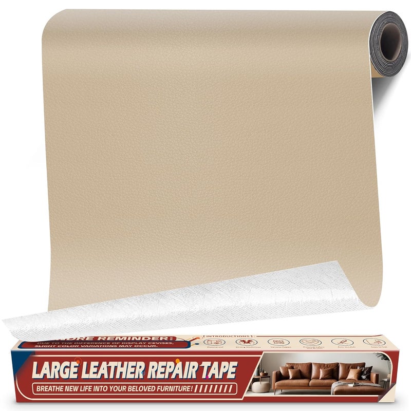 Cahomo Leather Repair Tape Patch, 17" x 79" Self Adhesive Leather Patches for Furniture,Vinyl Repair Kit for Car Seat, Couch, Chairs, Boat Seat, Sofa Beige - Image 1