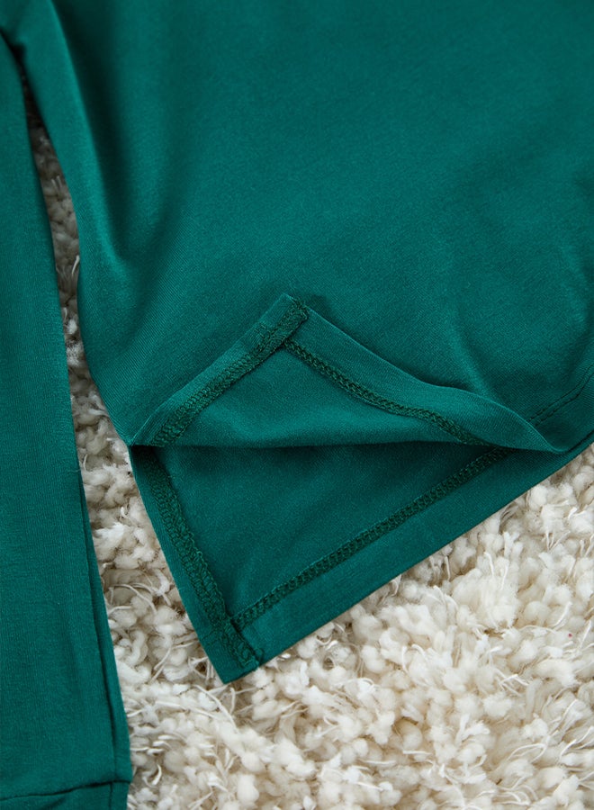 trendyol Emerald Green V-Neck Pocket Detailed Knitted Pajama Set THMAW21PT0062  - Image 2