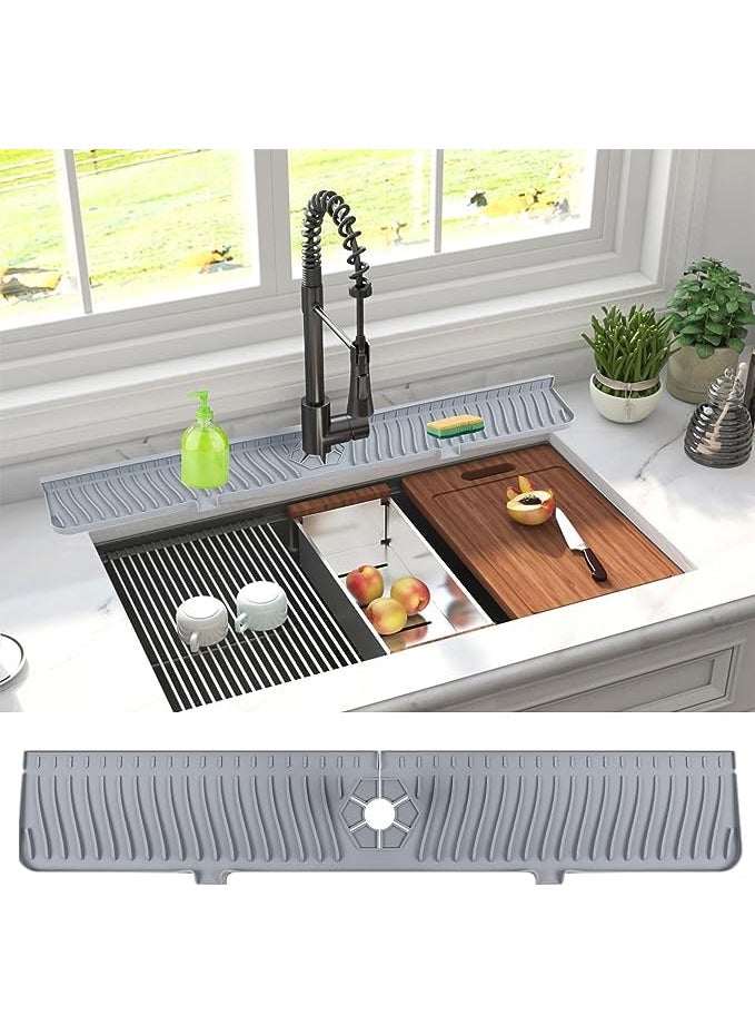 UNIQUE CART UNIQUE CARTSink Splash Guard Silicone Faucet Handle Drip Catcher Tray fits Faucet Bottom Sponge Holder Sink Protectors Mat for Kitchen Bathroom Sink Accessories Grey  - Image 4