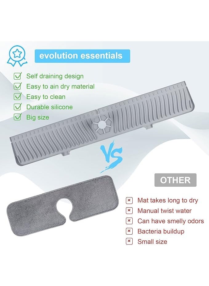 UNIQUE CART UNIQUE CARTSink Splash Guard Silicone Faucet Handle Drip Catcher Tray fits Faucet Bottom Sponge Holder Sink Protectors Mat for Kitchen Bathroom Sink Accessories Grey  - Image 3