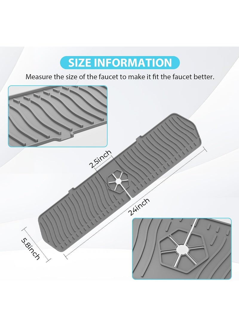 UNIQUE CART UNIQUE CARTSink Splash Guard Silicone Faucet Handle Drip Catcher Tray fits Faucet Bottom Sponge Holder Sink Protectors Mat for Kitchen Bathroom Sink Accessories Grey  - Image 2
