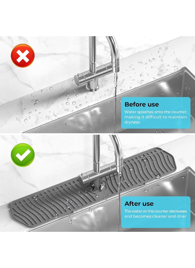 UNIQUE CART UNIQUE CARTSink Splash Guard Silicone Faucet Handle Drip Catcher Tray fits Faucet Bottom Sponge Holder Sink Protectors Mat for Kitchen Bathroom Sink Accessories Grey  - Image 5