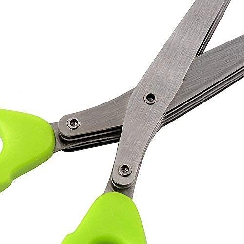 MORAL MultiFunctional Stainless Steel Kitchen Knives 5 Layers Scissors for Kitchen use Cut Herb Spices Cooking Tools Vegetable Cutter with Cleaning Brush Multicolor - Image 5