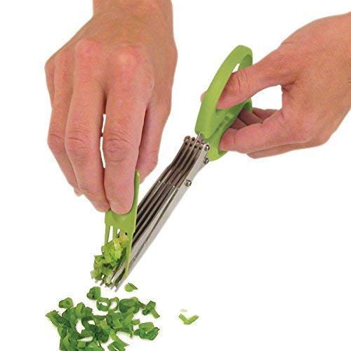 MORAL MultiFunctional Stainless Steel Kitchen Knives 5 Layers Scissors for Kitchen use Cut Herb Spices Cooking Tools Vegetable Cutter with Cleaning Brush Multicolor - Image 4