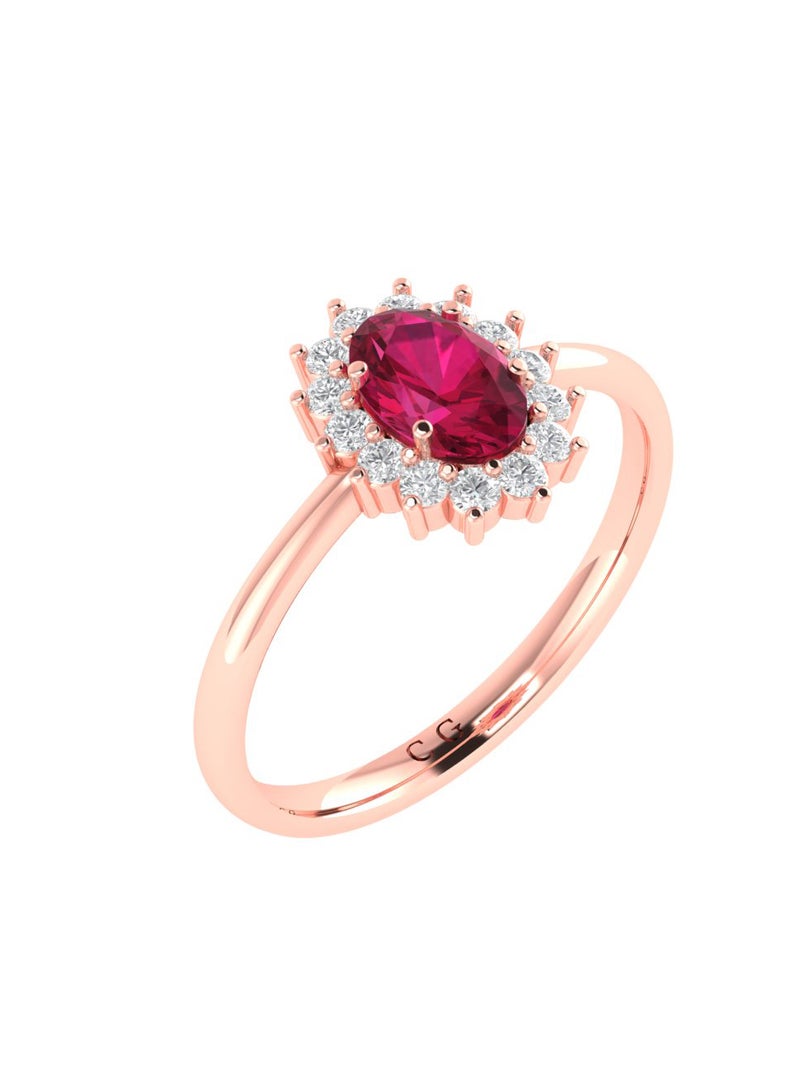 Capri Gold Diana Oval Ruby and Sparkling Diamond Ring in 18K Rose Gold  - Image 2