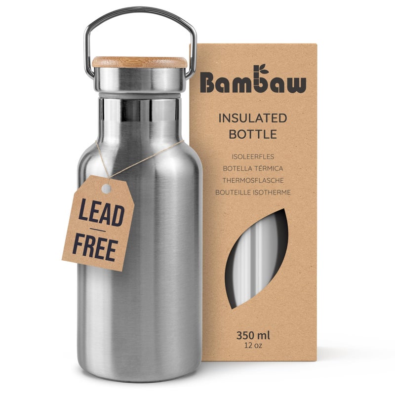 Bambaw 12 oz Insulated Water Bottle | Travel Water Bottle | Water Bottle Stainless Steel | Metal Water Bottle | Small Water Bottle | Double Wall Water Bottle | Dishwasher Safe Water Bottles 350 ml - Image 1