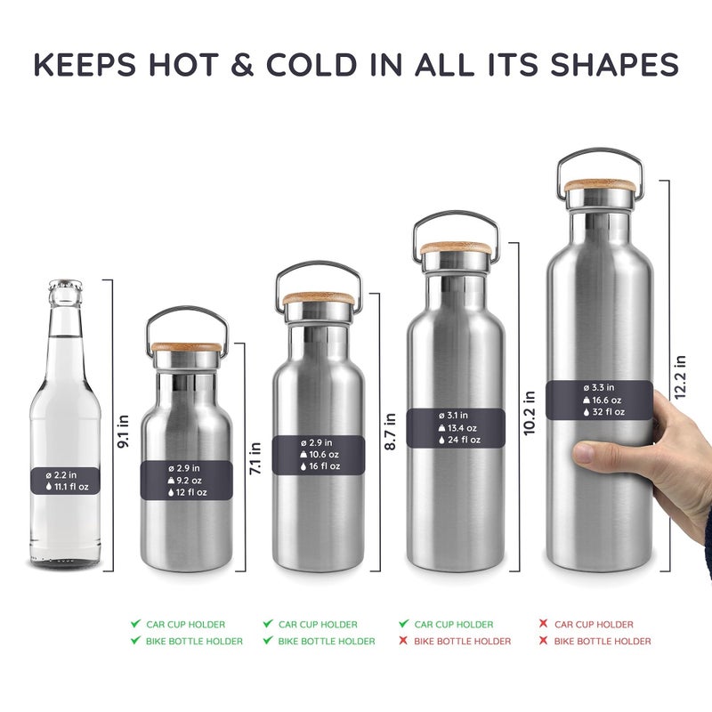 Bambaw 12 oz Insulated Water Bottle | Travel Water Bottle | Water Bottle Stainless Steel | Metal Water Bottle | Small Water Bottle | Double Wall Water Bottle | Dishwasher Safe Water Bottles 350 ml - Image 5