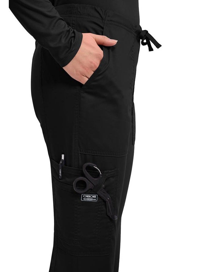 Cherokee Women's Workwear Core Stretch Drawstring Cargo Scrubs Pant, Black, XS - Image 2