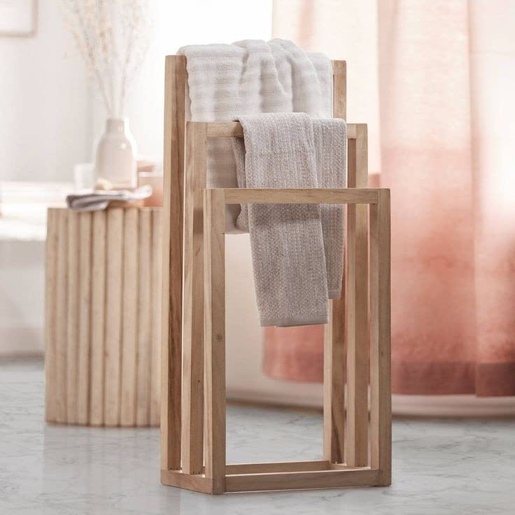 Freestanding Wooden Towel Rack Multiple Tier Sheesham Wood Towel Holder for Bathroom Industrial Towel Bar StandLadder with Storage Shelf for Bathroom Bedroom Laundry Room Kitchen B78 