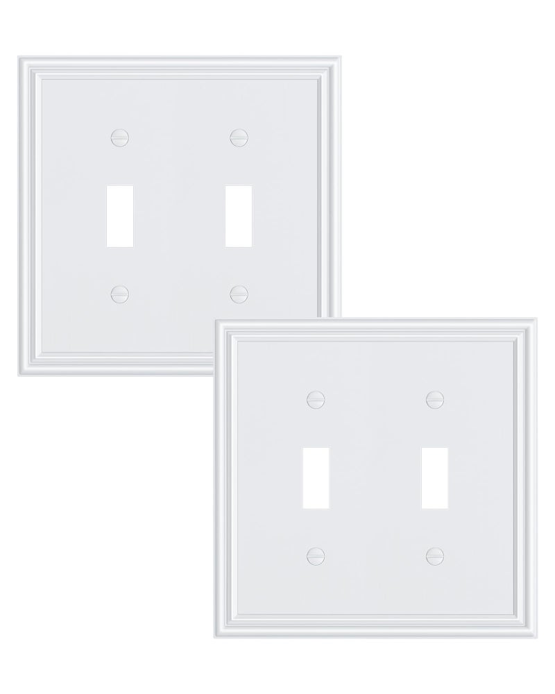 TREEWELL 2Pack Double Toggle Light Switch Cover Plate Durable Solid Zinc Alloy Decorative Dual Switch Plate Covers Pure White 2 Gang Wall Plate Corrosion Resistant