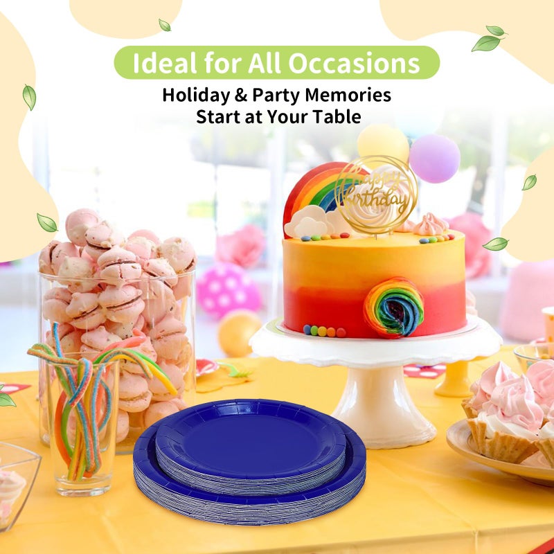 LANLISA 50 Royal Blue Paper Plates Disposable Set Includes 25-9" & 25-7" Disposable Birthday Cake Dessert Paper Plates For Party Supplies - Image 2