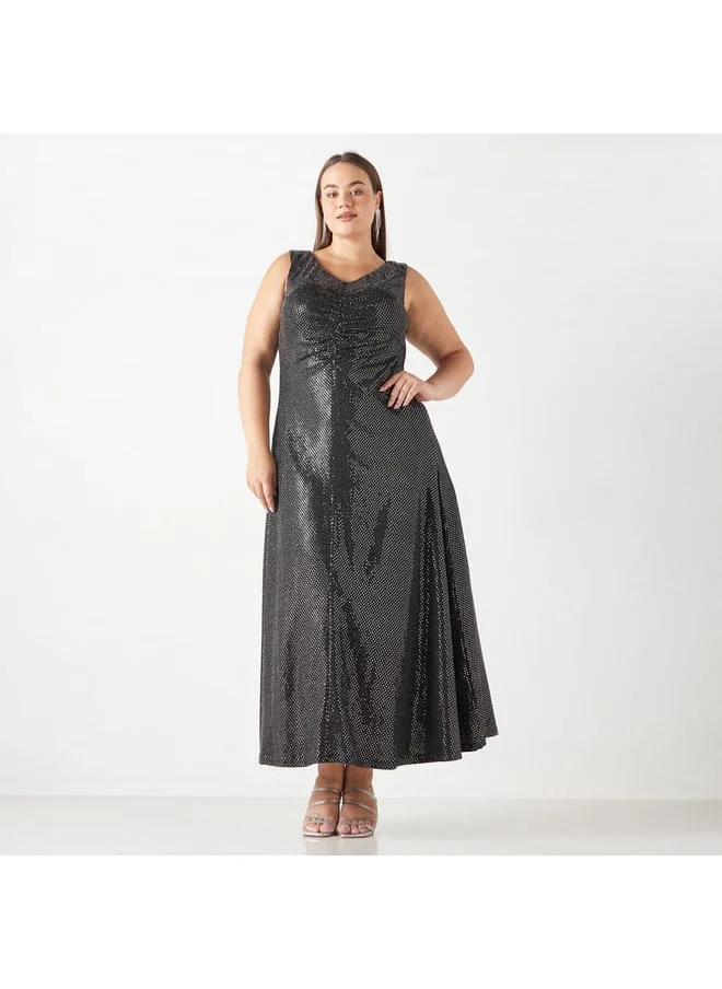 Ulla Popken Plus Size Ulla Popken Embellished Sleeveless Maxi Dress with V-neck