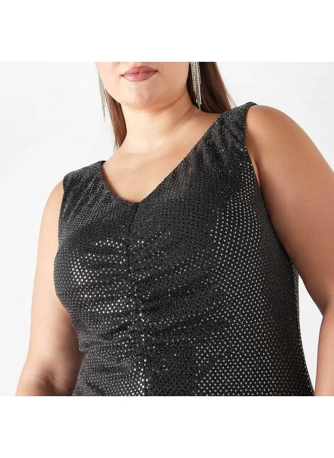 Ulla Popken Plus Size Ulla Popken Embellished Sleeveless Maxi Dress with V-neck  - Image 4