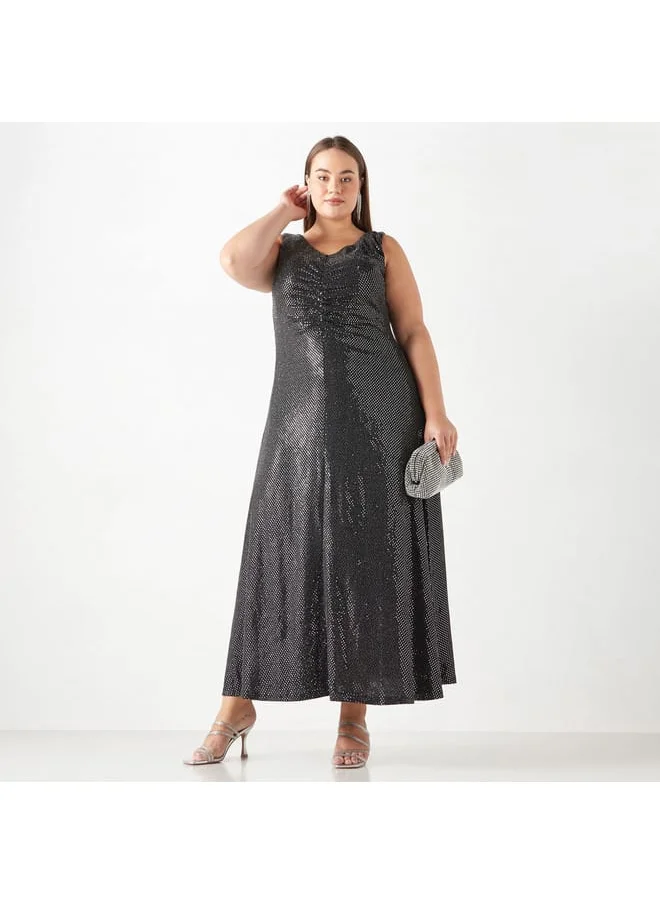 Ulla Popken Plus Size Ulla Popken Embellished Sleeveless Maxi Dress with V-neck