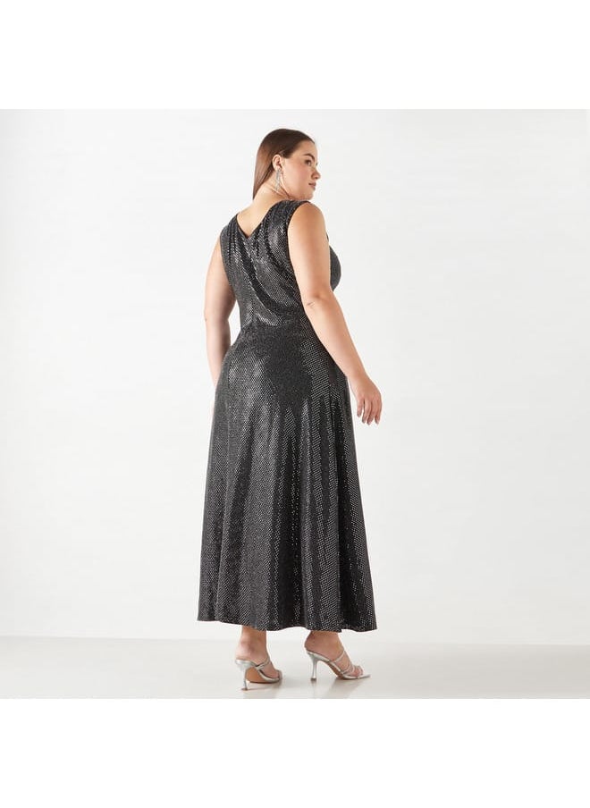 Ulla Popken Plus Size Ulla Popken Embellished Sleeveless Maxi Dress with V-neck  - Image 3