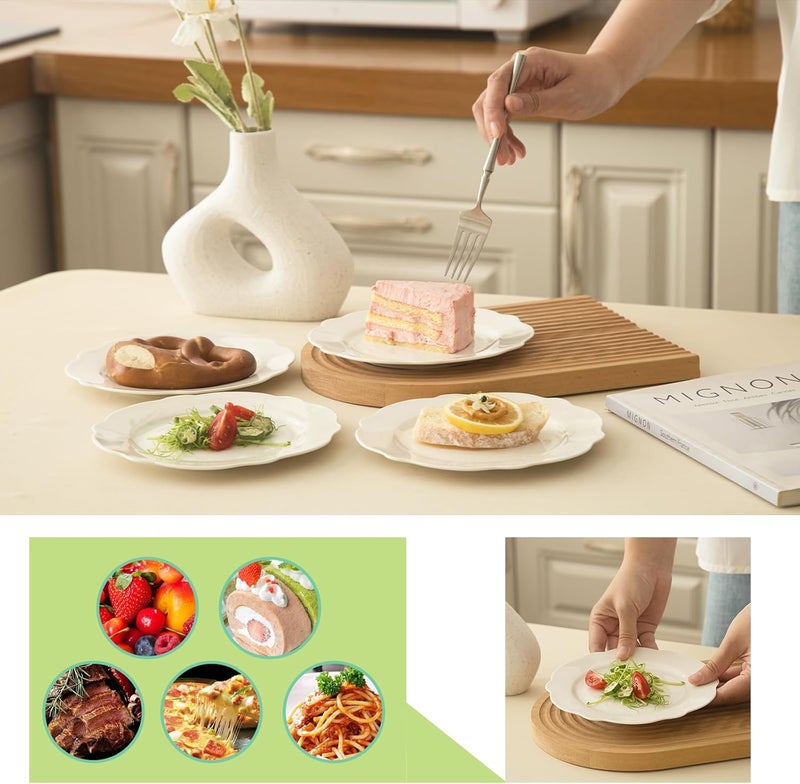 TAMAYKIM TAMAYKIM 75 Inch Porcelain Dessert Plates Set of 12 Lotus Shape Salad Plates Wavy Rim Appetizer Dinnerware Set Restaurant Dishes Microwave Oven  Dishwasher Safe White  - Image 4