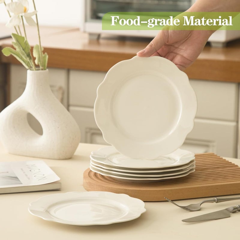 TAMAYKIM TAMAYKIM 75 Inch Porcelain Dessert Plates Set of 12 Lotus Shape Salad Plates Wavy Rim Appetizer Dinnerware Set Restaurant Dishes Microwave Oven  Dishwasher Safe White  - Image 3