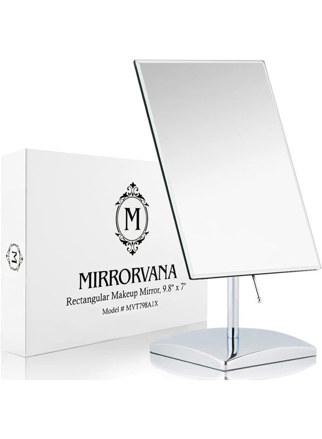 Mirrorvana ® Large Free Standing Mirror for Bathroom Countertop, Dressing Table, Desk and Bedroom Vanity - True Frameless Face Mirror For Makeup and Shaving - 25 x 18cm - Chrome - Image 1
