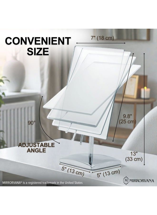 Mirrorvana ® Large Free Standing Mirror for Bathroom Countertop, Dressing Table, Desk and Bedroom Vanity - True Frameless Face Mirror For Makeup and Shaving - 25 x 18cm - Chrome - Image 2