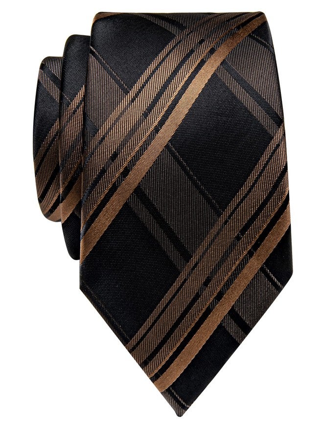 YourTies Men's Neckties Striped Tie and Plaid Neckties for Men Woven Silk Tie Gold Tie Clip Set, Brown Striped, One size - Image 2