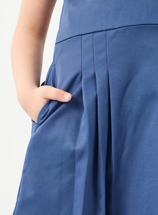 Styli Girls School Uniform Navy Blue Pinafore Dress with Side Pocket - Image 3