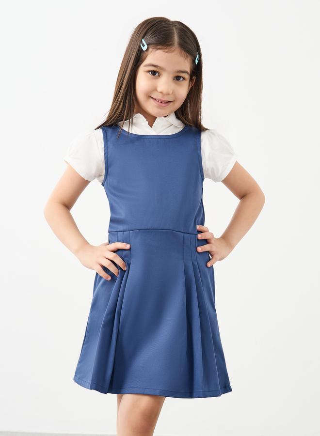 Styli Girls School Uniform Navy Blue Pinafore Dress with Side Pocket - Image 2