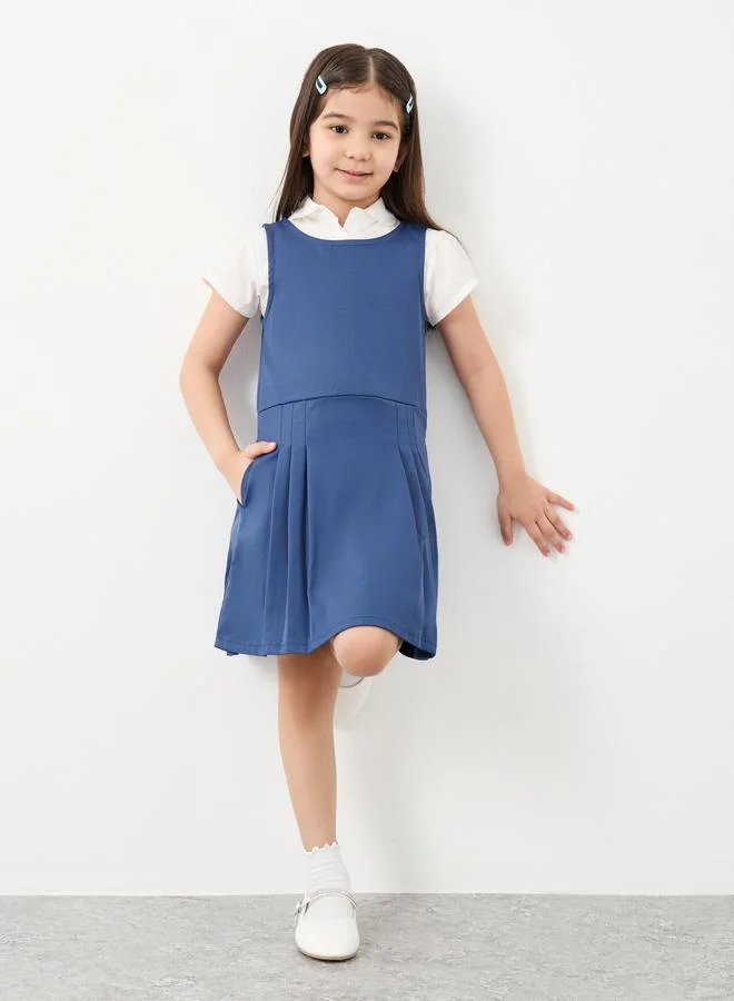 ستايلي Styli Girls School Uniform Navy Blue Pinafore Dress with Side Pocket