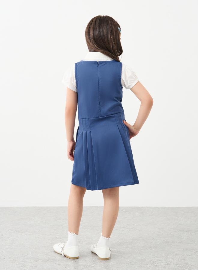 Styli Girls School Uniform Navy Blue Pinafore Dress with Side Pocket - Image 4