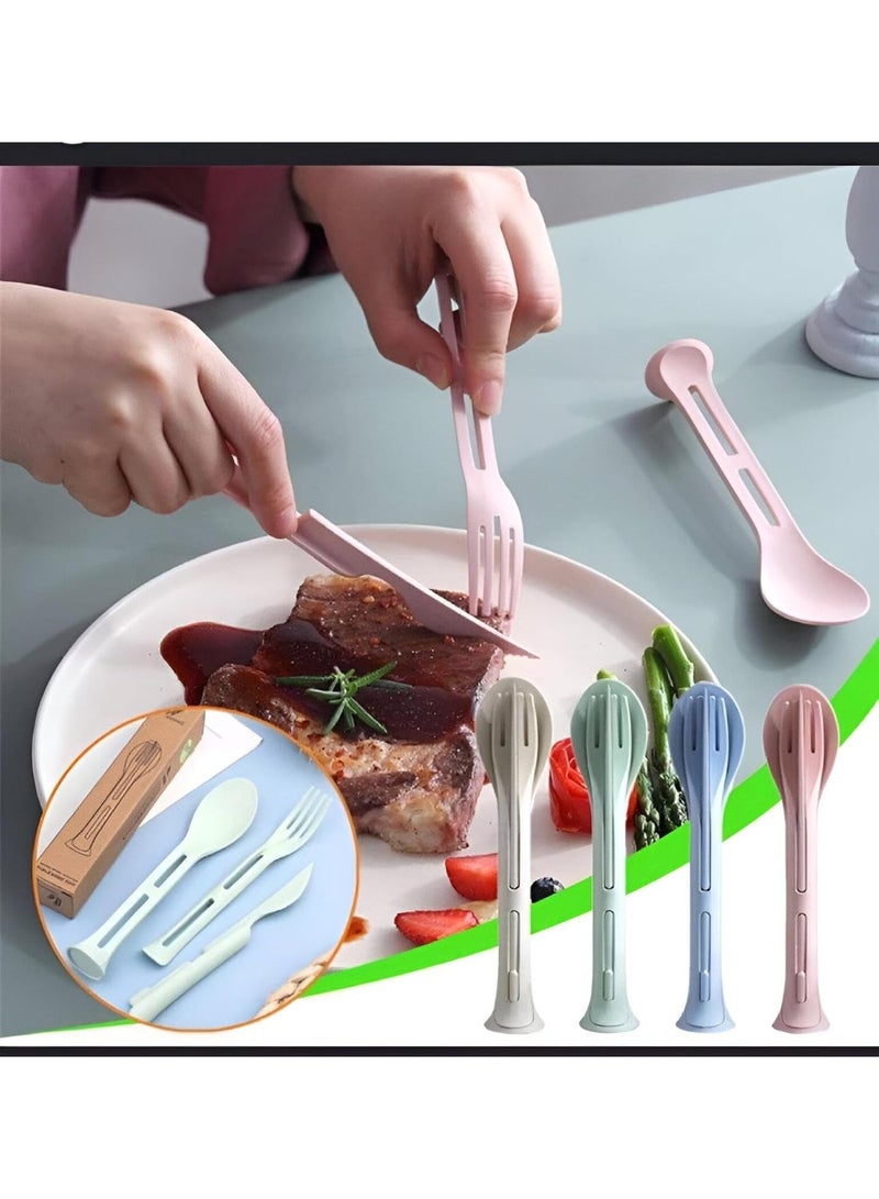 مجموعة أدوات مائدة 3 في 1 مصنوعة من البلاستيك - ملعقة وشوكة وسكينة للاستخدام في المطبخ، مثالية للأطفال والسفر والمدرسة والنزهات والوجبات - متعددة الالوان - Image 1