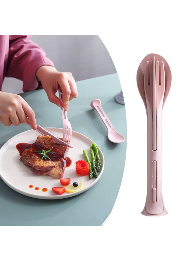 مجموعة أدوات مائدة 3 في 1 مصنوعة من البلاستيك - ملعقة وشوكة وسكينة للاستخدام في المطبخ، مثالية للأطفال والسفر والمدرسة والنزهات والوجبات - متعددة الالوان - Image 2