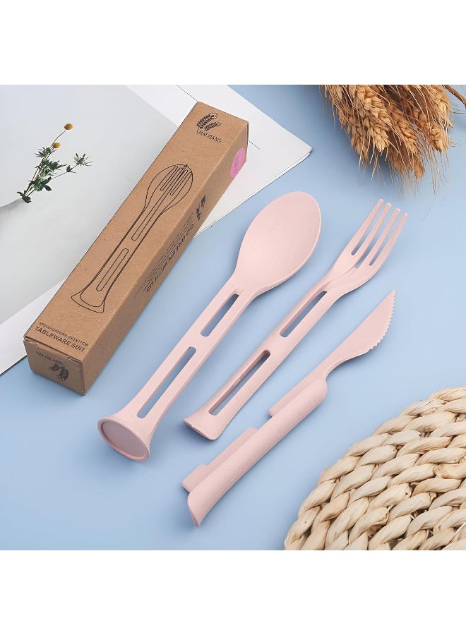 مجموعة أدوات مائدة 3 في 1 مصنوعة من البلاستيك - ملعقة وشوكة وسكينة للاستخدام في المطبخ، مثالية للأطفال والسفر والمدرسة والنزهات والوجبات - متعددة الالوان - Image 5