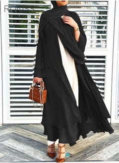 roaiss Solid Color Double Layered Chiffon Muslim Abaya Dress for Women's Daily Commuting Banquet Formal Occasion Cardigan Robe Paired With Same Color Buckle Belt (excluding matching dress and headscarf)  - Image 2