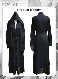 roaiss Solid Color Double Layered Chiffon Muslim Abaya Dress for Women's Daily Commuting Banquet Formal Occasion Cardigan Robe Paired With Same Color Buckle Belt (excluding matching dress and headscarf)  - Image 5
