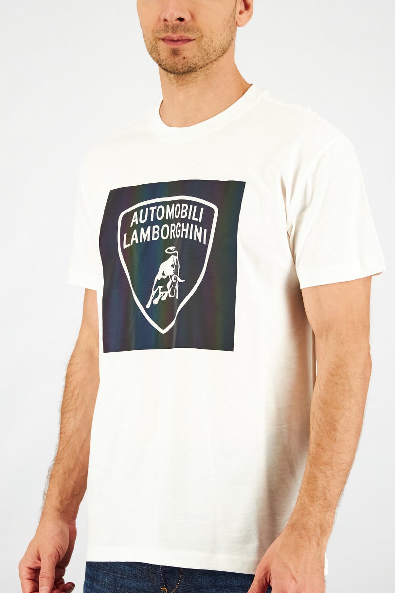 Men Crew Neck Short Sleeve Brand Logo T-Shirt, White