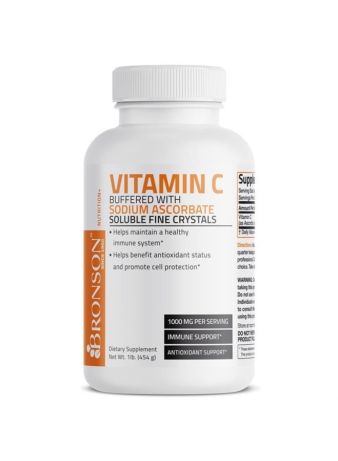 Bronson Buffered Vitamin C Powder Ascorbic Acid Buffered with Sodium Ascorbate Soluble Fine Crystals – Promotes Healthy Immune System and Cell Protection – Powerful Antioxidant - 1 Pound (16 Ounces) - Image 1