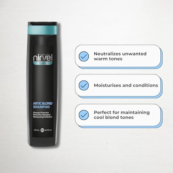 NIRVEL - Artic Blond Shampoo - Protective Shampoo for Blonde Bleached & Color-Treated Hair - Helps Neutralize Yellow Tones Maintains Cool Blonde Shade, Moisturizing & Strengthening Formula - 8.4 fl oz - Image 2