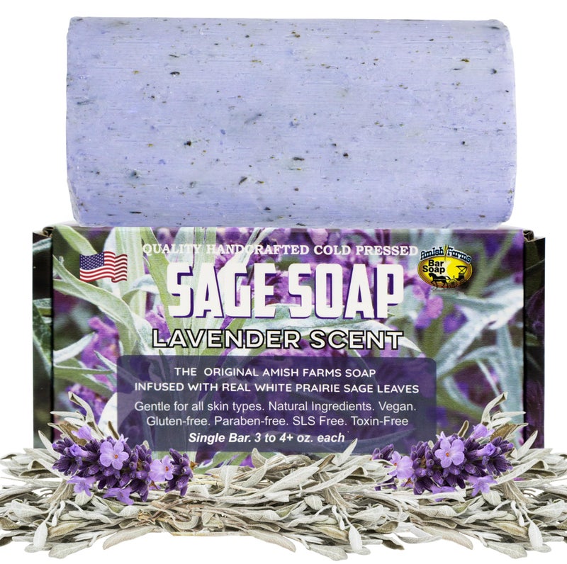 Amish Farms Sage Soap Bar with Bentonite Clay for Face  Body Lavender Scent 1 Bar Handmade in USA Cold Processed Body Soap Bars for Women and Men  Gentle for Sensitive Skin 4 Ounce Each
