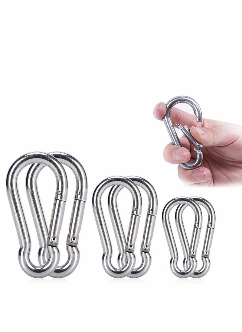 Excefore 6Pcs Spring Snap Hooks Carabiner, 304 Premium Stainless Steel Heavy Duty Carabiner Clips Assorted Sizes (2, 2.36, 3.15 inch) for Camping, Fishing, Hiking, Traveling, Backpack, Keychain  - Image 1
