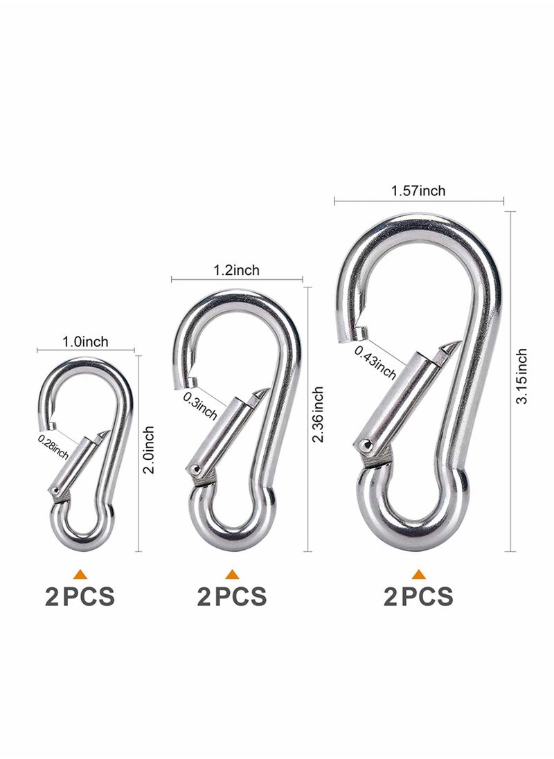 Excefore 6Pcs Spring Snap Hooks Carabiner, 304 Premium Stainless Steel Heavy Duty Carabiner Clips Assorted Sizes (2, 2.36, 3.15 inch) for Camping, Fishing, Hiking, Traveling, Backpack, Keychain  - Image 4