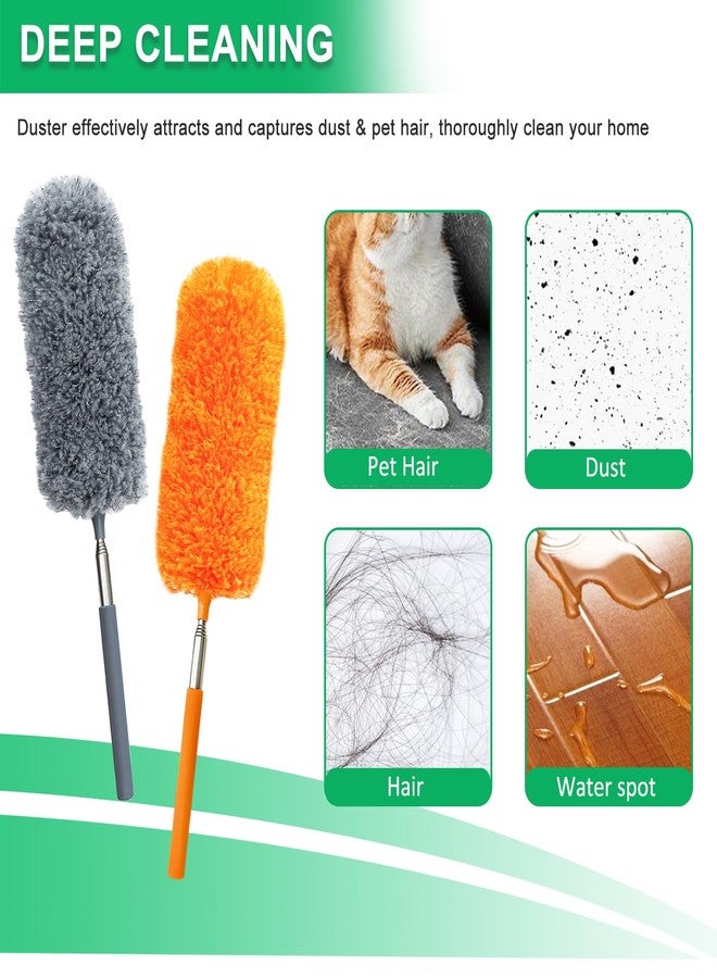 HTOOLPRO 4 Pack Small Microfiber Feather Duster, with 13" to 30" Extendable Pole, Microfiber Head, Cleaning Tool for Cleaning Office, Car, Computer, Furniture, Sofa (Orange/Blue/Green/Gray) - Image 3