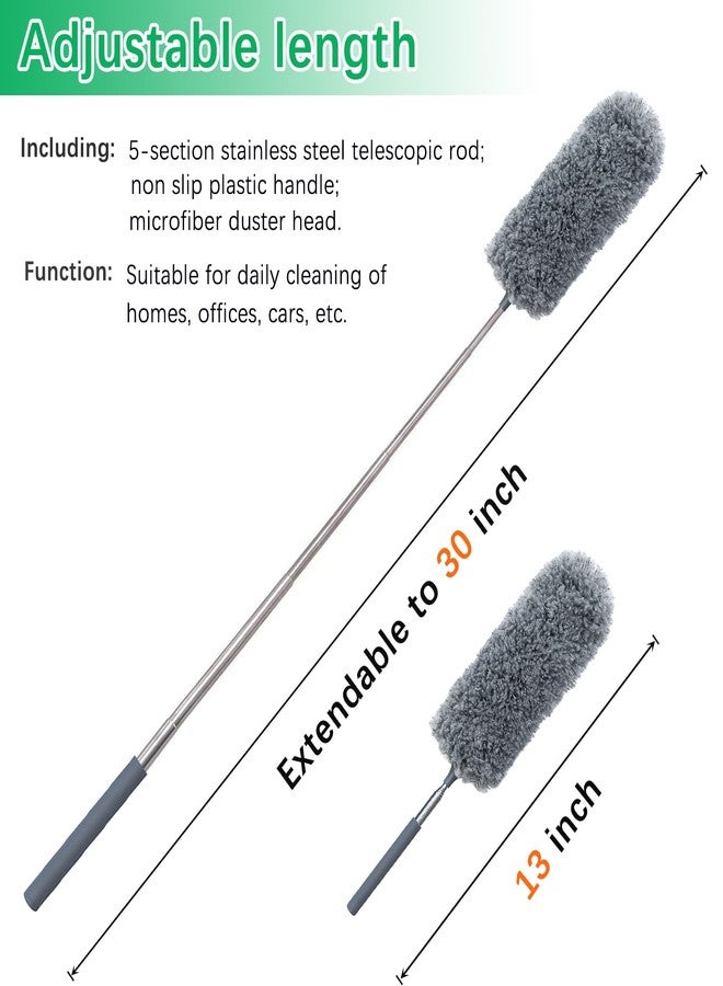 HTOOLPRO 4 Pack Small Microfiber Feather Duster, with 13" to 30" Extendable Pole, Microfiber Head, Cleaning Tool for Cleaning Office, Car, Computer, Furniture, Sofa (Orange/Blue/Green/Gray) - Image 2