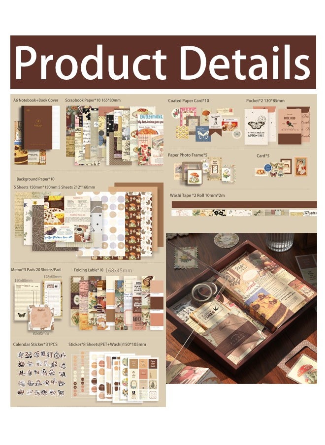 Ssovi 155-pieces gift box A6 notebook Poster cover Notepad Background paper Daily sticker PET sticker Paper photo frame Card Retro gift  - Image 4