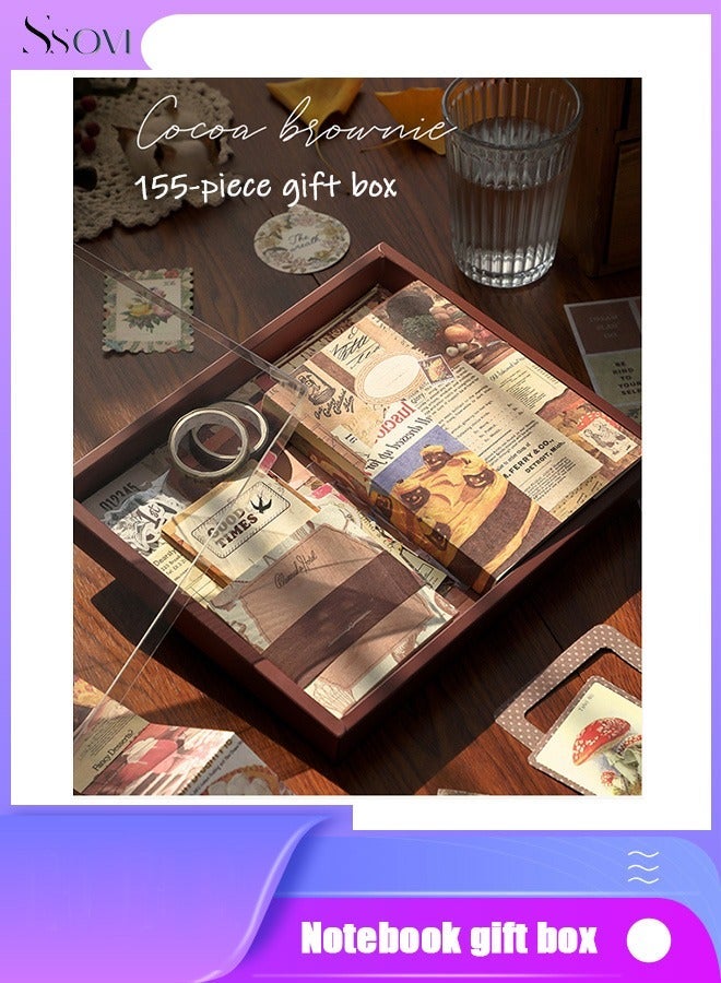 Ssovi 155-pieces gift box A6 notebook Poster cover Notepad Background paper Daily sticker PET sticker Paper photo frame Card Retro gift - Image 2