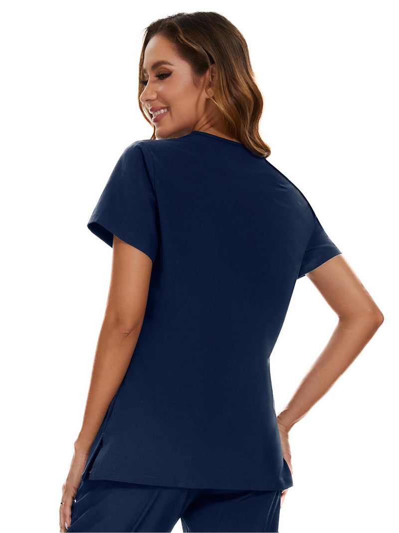COZYFIT Scrub Tops for Woman - Soft Stretch, V-Neck Top Scrubs with 3 Pockets, Easy Care for Women Navy Blue - Image 3